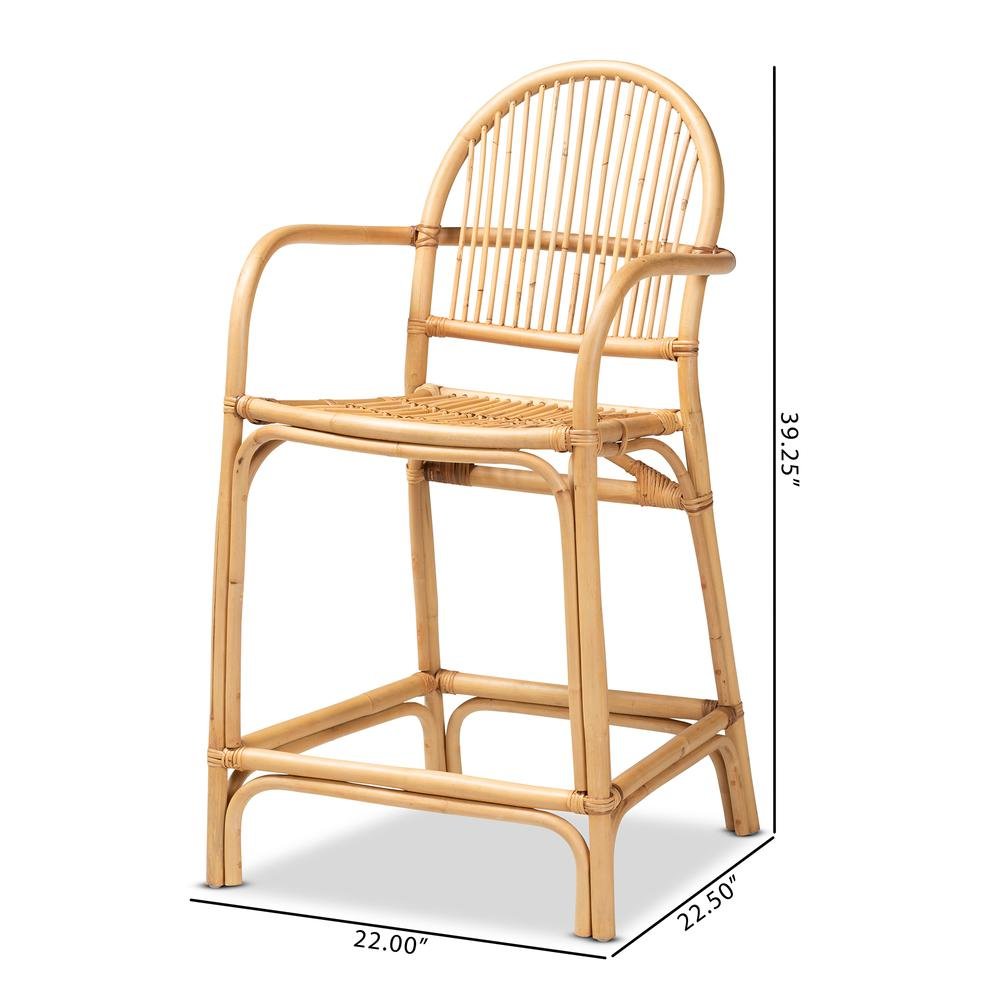 bali & pari Tugera Modern Bohemian Natural Brown Rattan Counter Stool. Picture 20