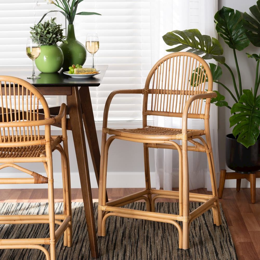 bali & pari Tugera Modern Bohemian Natural Brown Rattan Counter Stool. Picture 18
