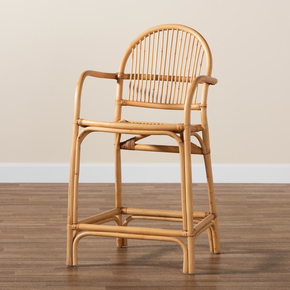 bali & pari Tugera Modern Bohemian Natural Brown Rattan Counter Stool. Picture 19