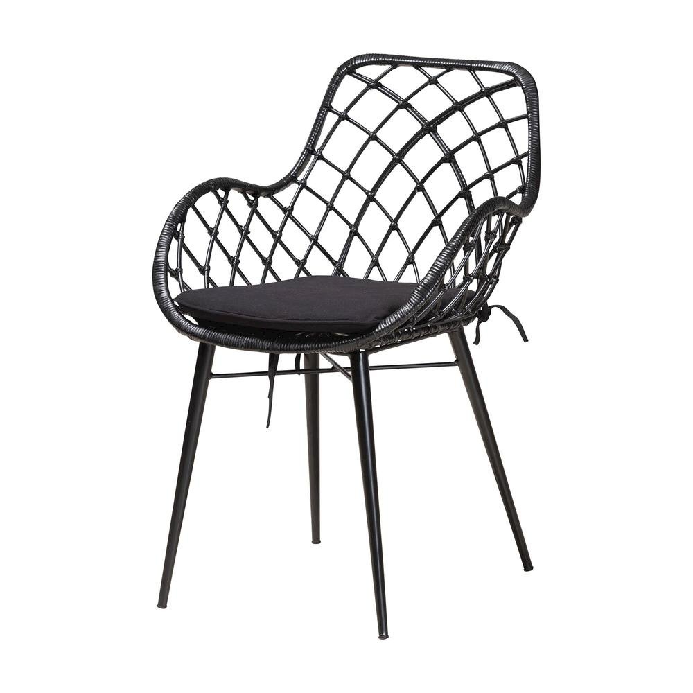 Aniceta Modern Bohemian Black Finished Wood and Rattan 7-Piece Dining Set. Picture 15