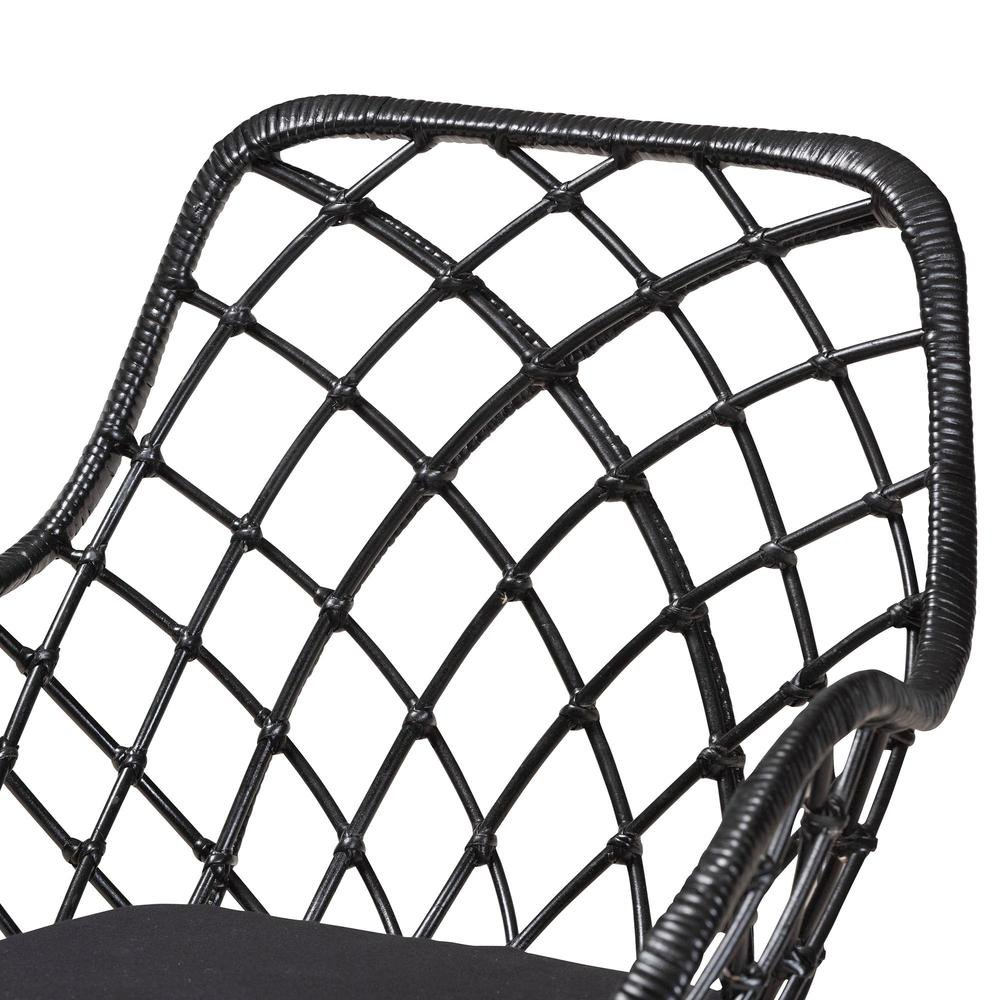 Aniceta Modern Bohemian Black Finished Wood and Rattan 7-Piece Dining Set. Picture 19