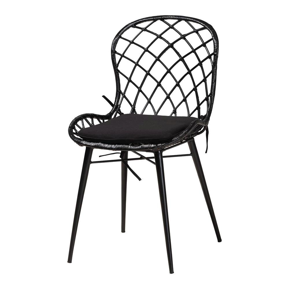 Sabelle Modern Bohemian Black Finished Wood and Rattan 5-Piece Dining Set. Picture 12