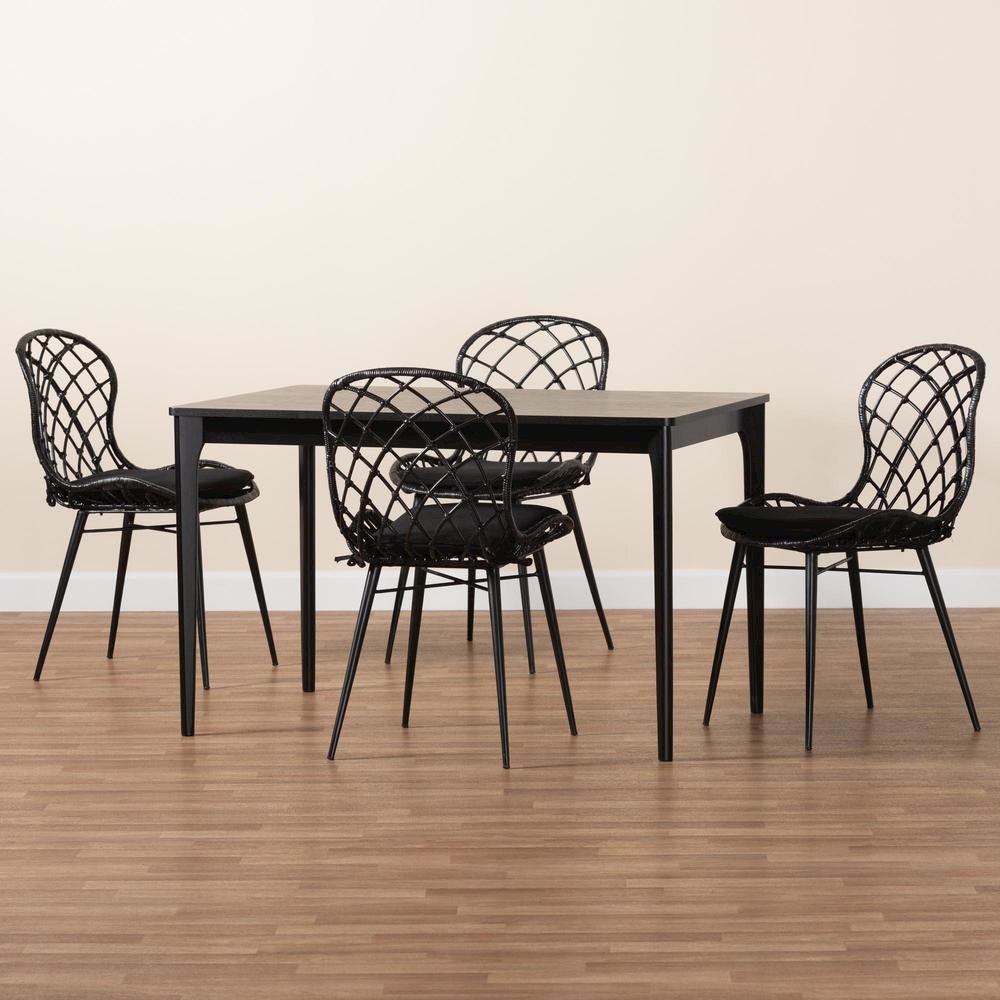 Sabelle Modern Bohemian Black Finished Wood and Rattan 5-Piece Dining Set. Picture 19