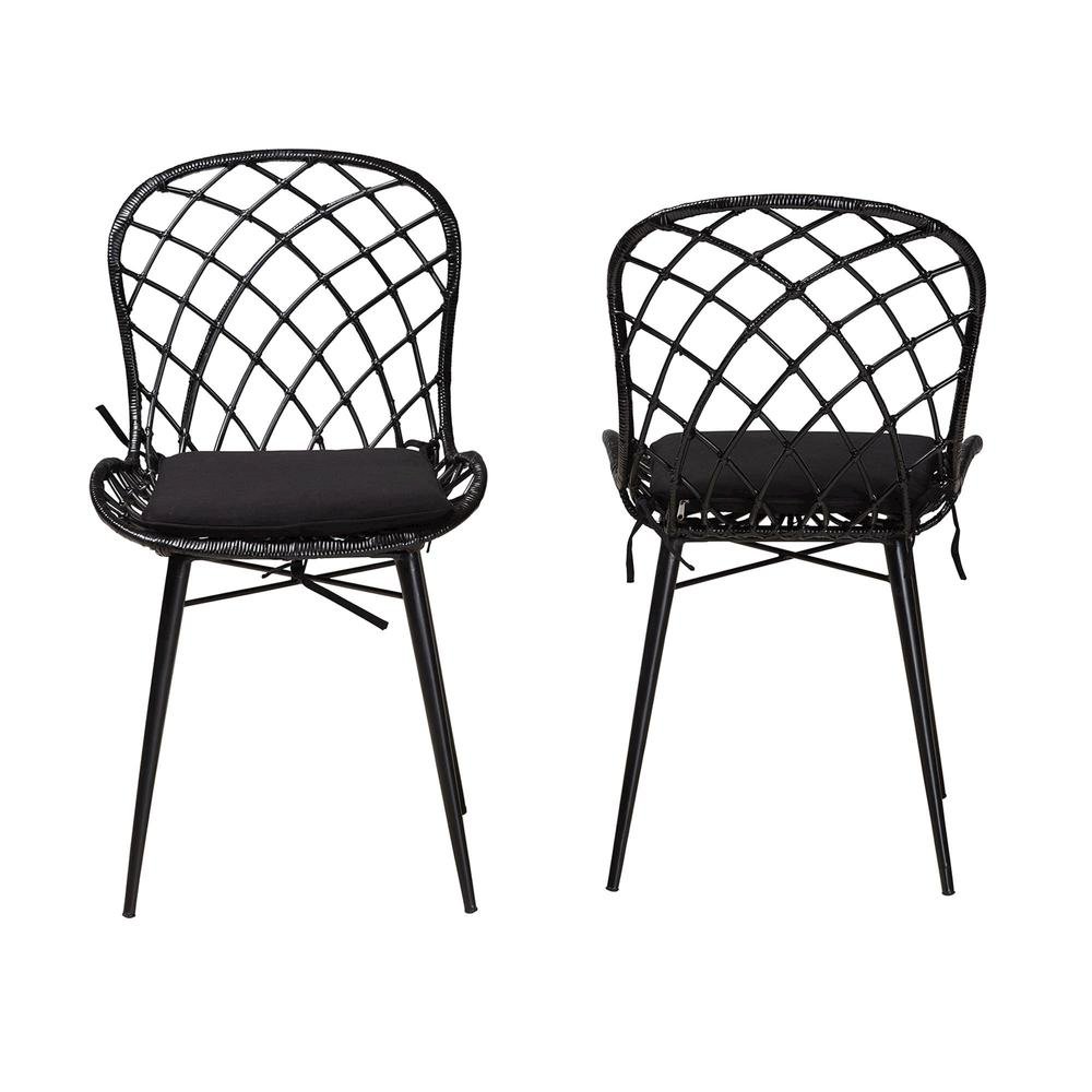 Bohemian Black Finished Rattan and Metal 2-Piece Dining Chair Set. Picture 11