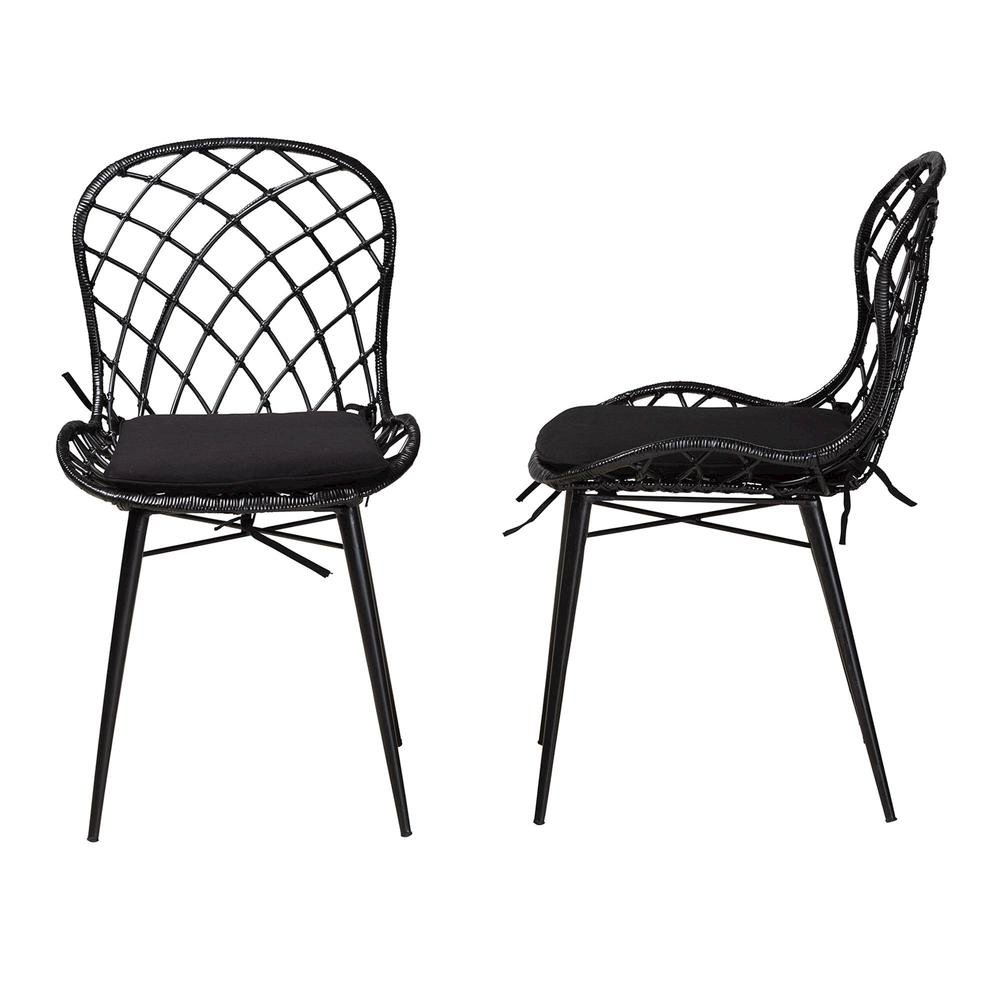 Bohemian Black Finished Rattan and Metal 2-Piece Dining Chair Set. Picture 12