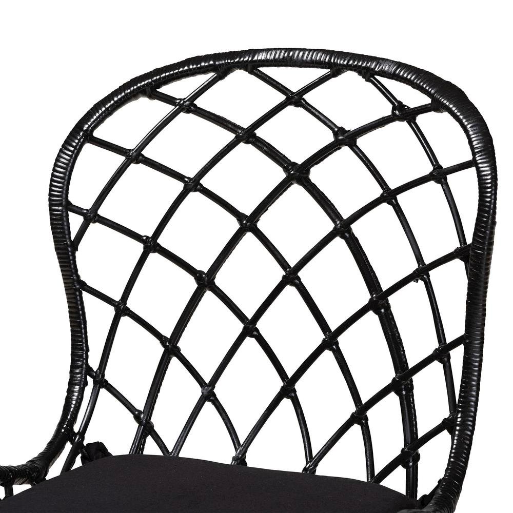 Bohemian Black Finished Rattan and Metal 2-Piece Dining Chair Set. Picture 13