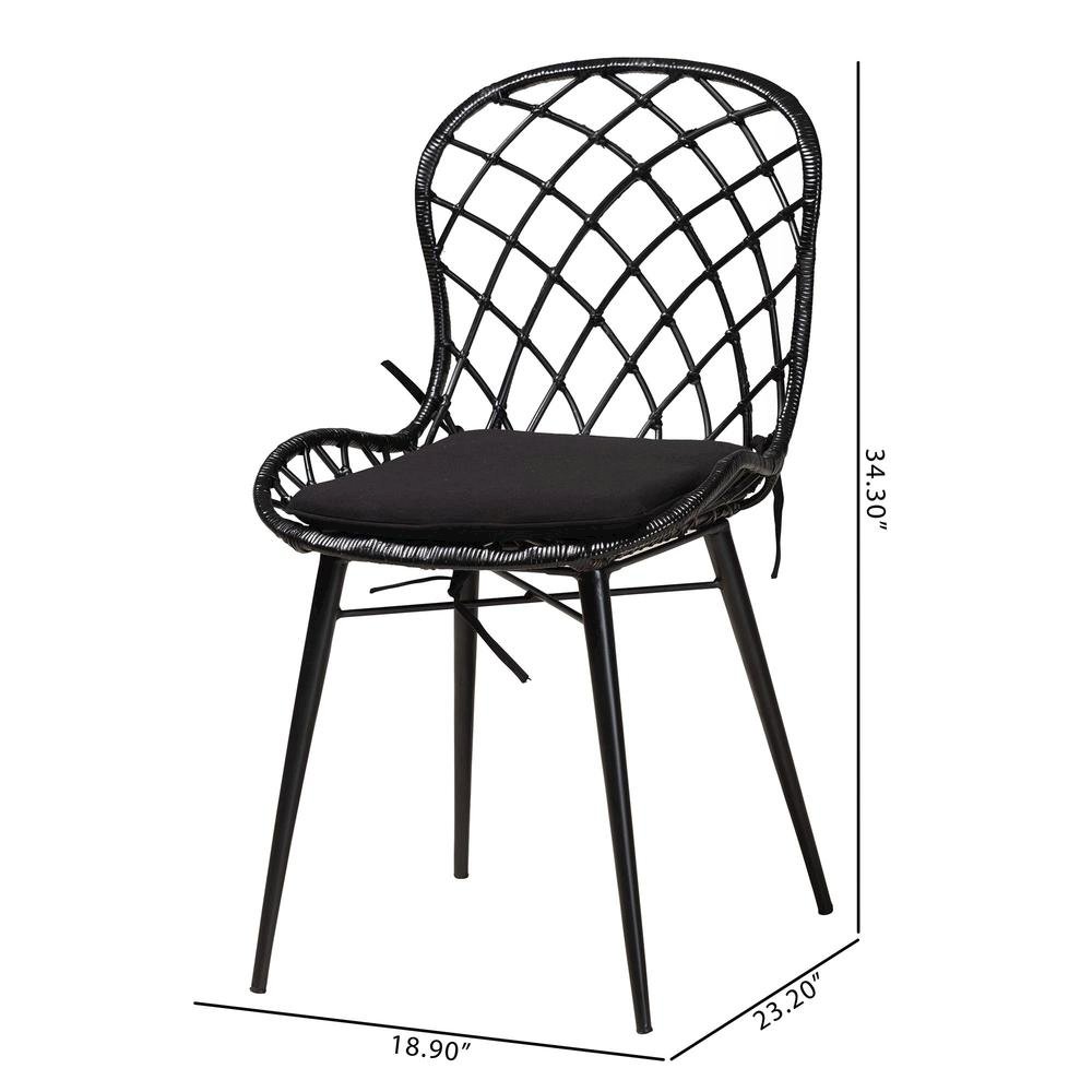 Bohemian Black Finished Rattan and Metal 2-Piece Dining Chair Set. Picture 18