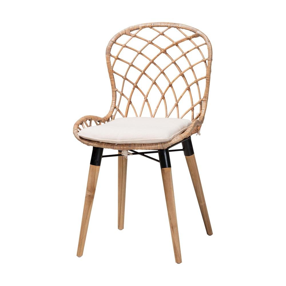 Bohemian Greywashed Rattan and Natural Brown Finished Wood 5-Piece Dining Set. Picture 12