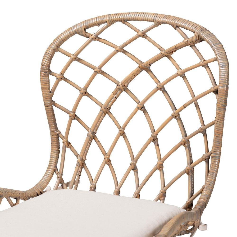 Bohemian Greywashed Rattan and Natural Brown Finished Wood 5-Piece Dining Set. Picture 15