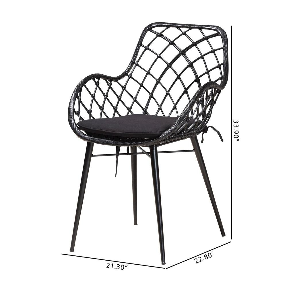 Bohemian Black Finished Rattan and Metal 2-Piece Dining Chair Set. Picture 18