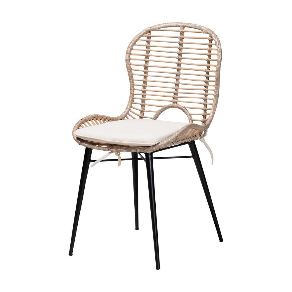 Bohemian Greywashed Rattan and Natural Brown Finished Wood 5-Piece Dining Set. Picture 12