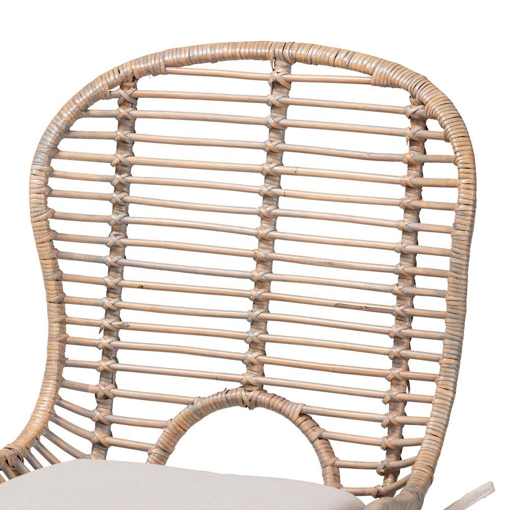 Bohemian Greywashed Rattan and Natural Brown Finished Wood 5-Piece Dining Set. Picture 15