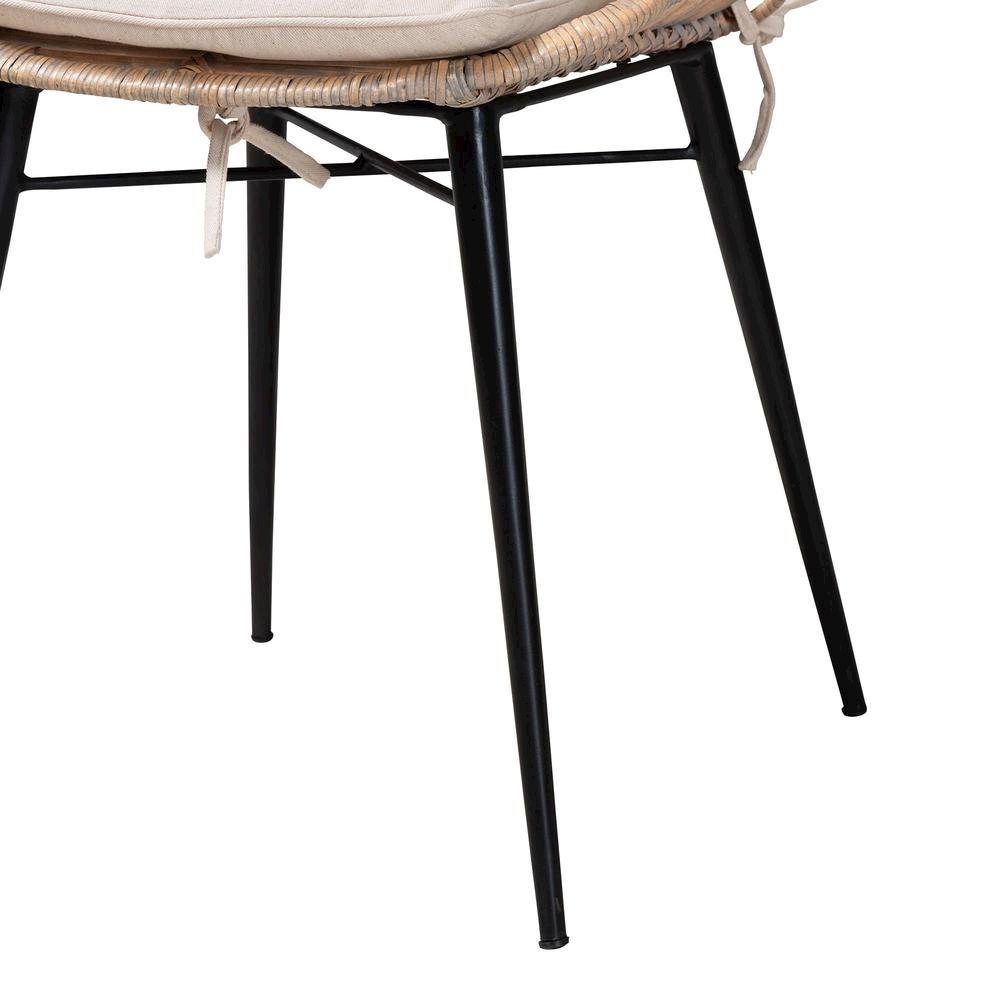 Bohemian Greywashed Rattan and Black Metal 2-Piece Dining Chair Set. Picture 14