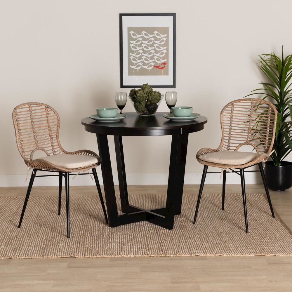 Bohemian Greywashed Rattan and Black Metal 2-Piece Dining Chair Set. Picture 16