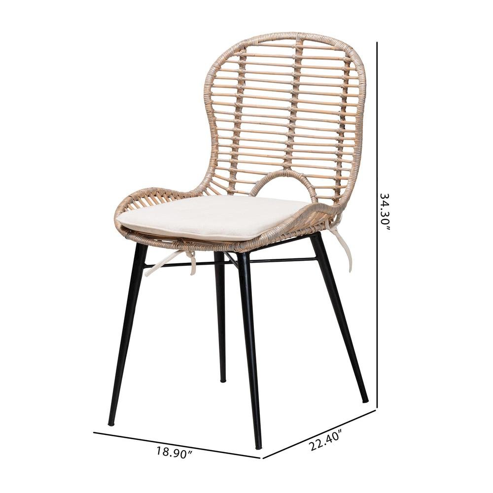 Bohemian Greywashed Rattan and Black Metal 2-Piece Dining Chair Set. Picture 18