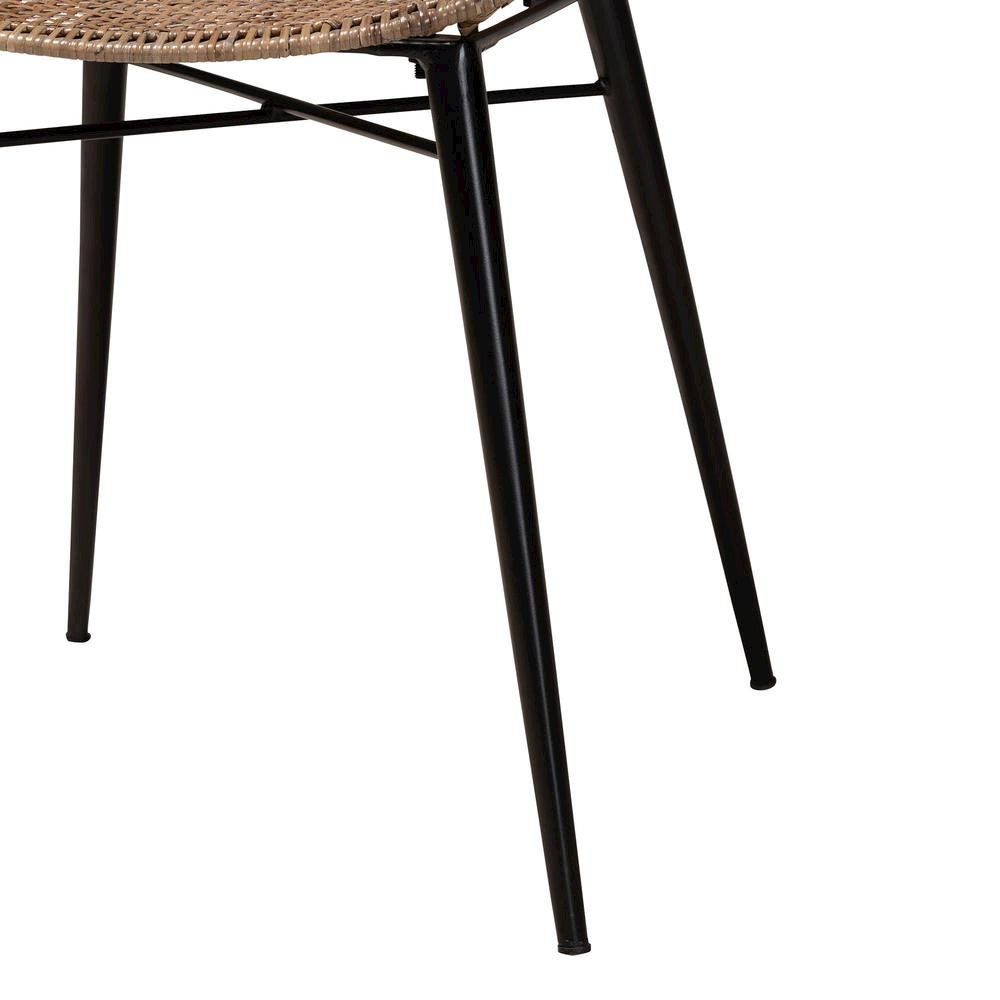Bohemian Greywashed Rattan and Black Metal 2-Piece Dining Chair Set. Picture 14