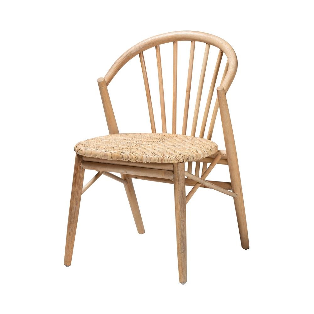 Natural Brown Finished Wood and Rattan Dining Chair. Picture 10