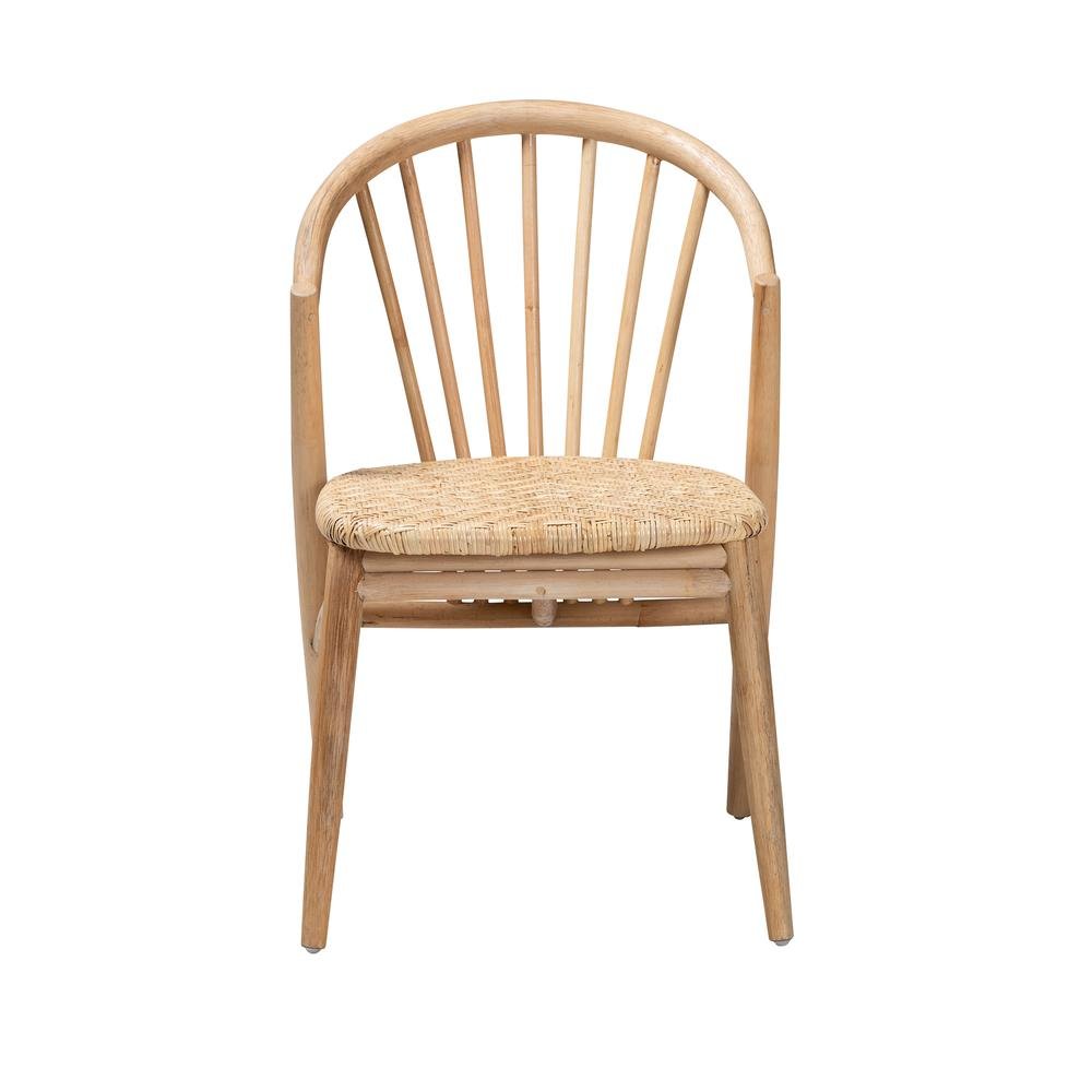Natural Brown Finished Wood and Rattan Dining Chair. Picture 11
