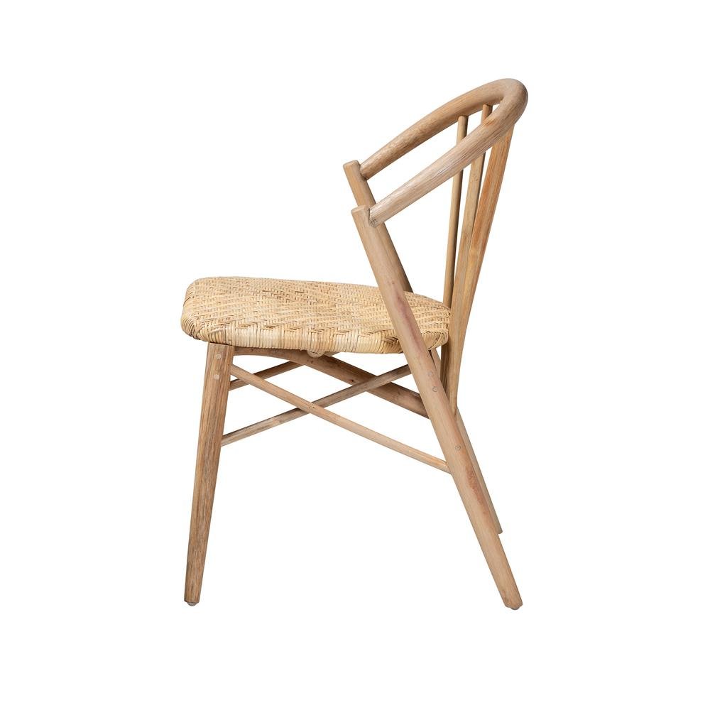 Natural Brown Finished Wood and Rattan Dining Chair. Picture 12