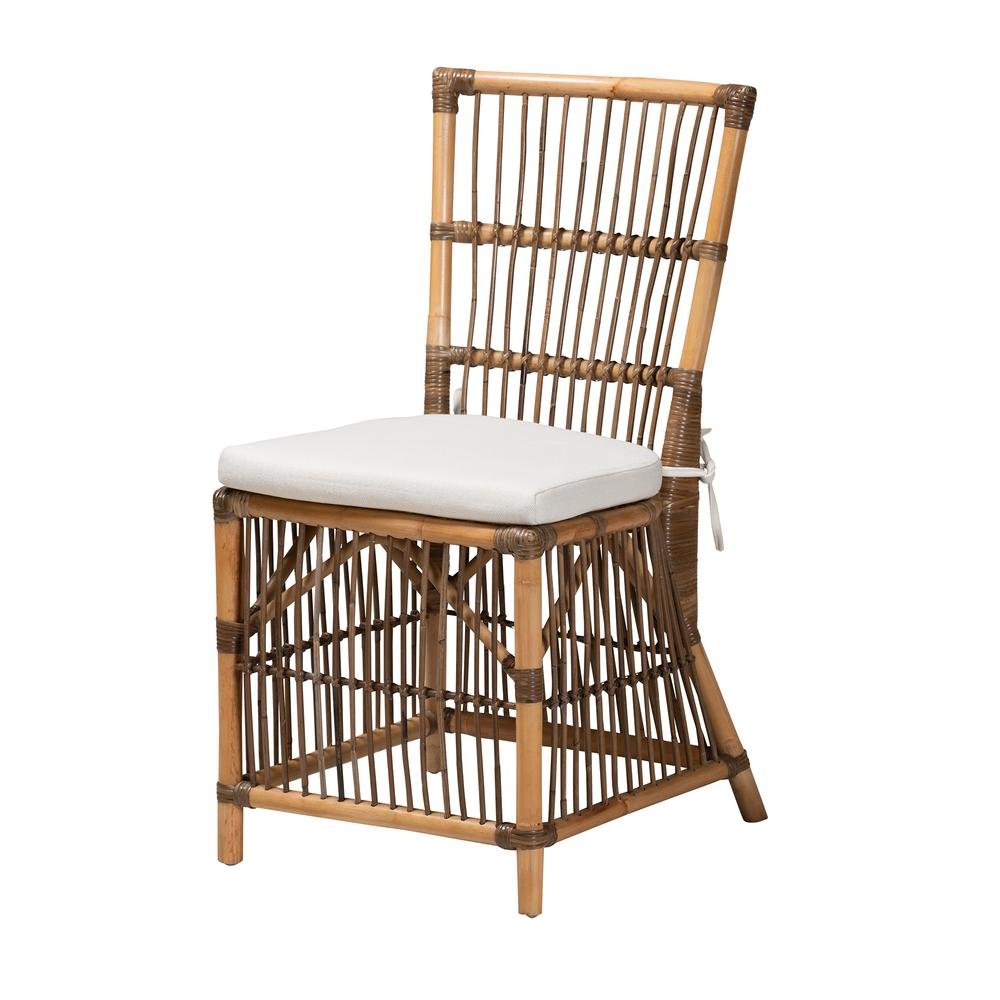 Bohemian White Fabric and Natural Brown Rattan Dining Chair. Picture 10