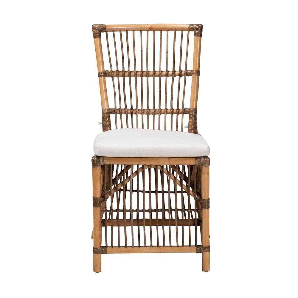 Bohemian White Fabric and Natural Brown Rattan Dining Chair. Picture 11