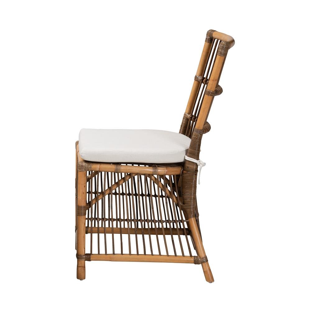 Bohemian White Fabric and Natural Brown Rattan Dining Chair. Picture 12