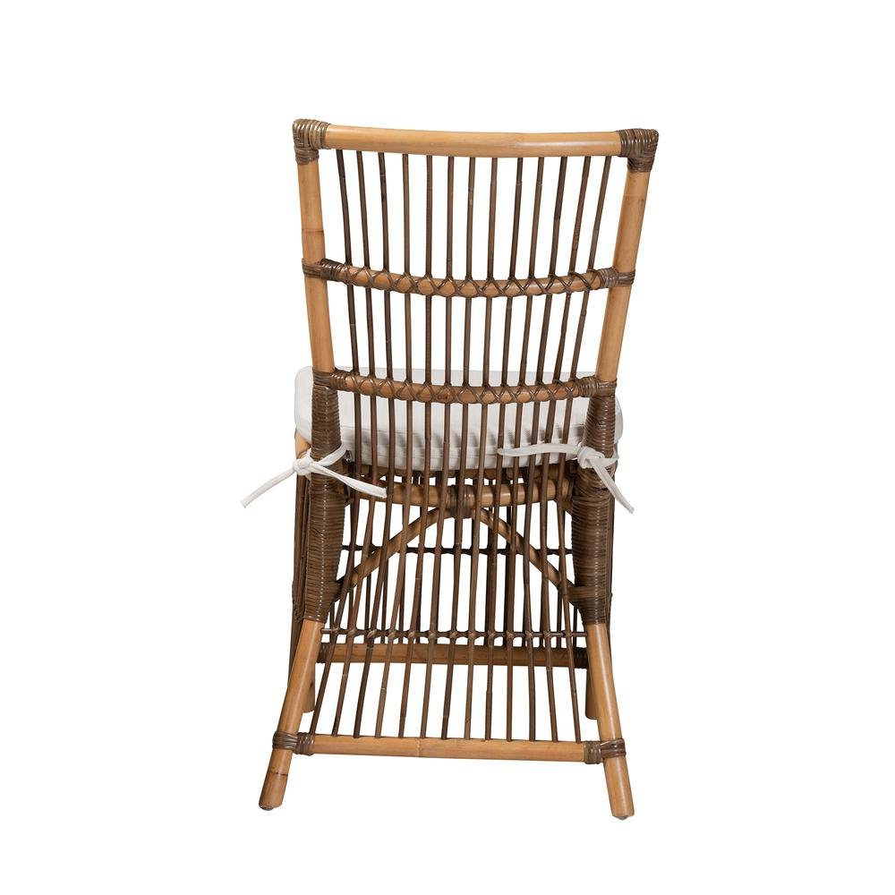 Bohemian White Fabric and Natural Brown Rattan Dining Chair. Picture 13