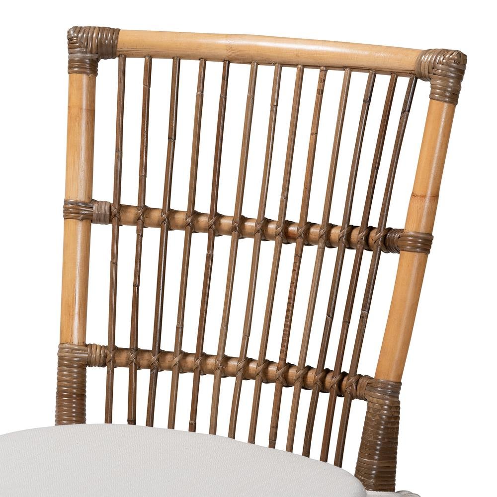 Bohemian White Fabric and Natural Brown Rattan Dining Chair. Picture 14