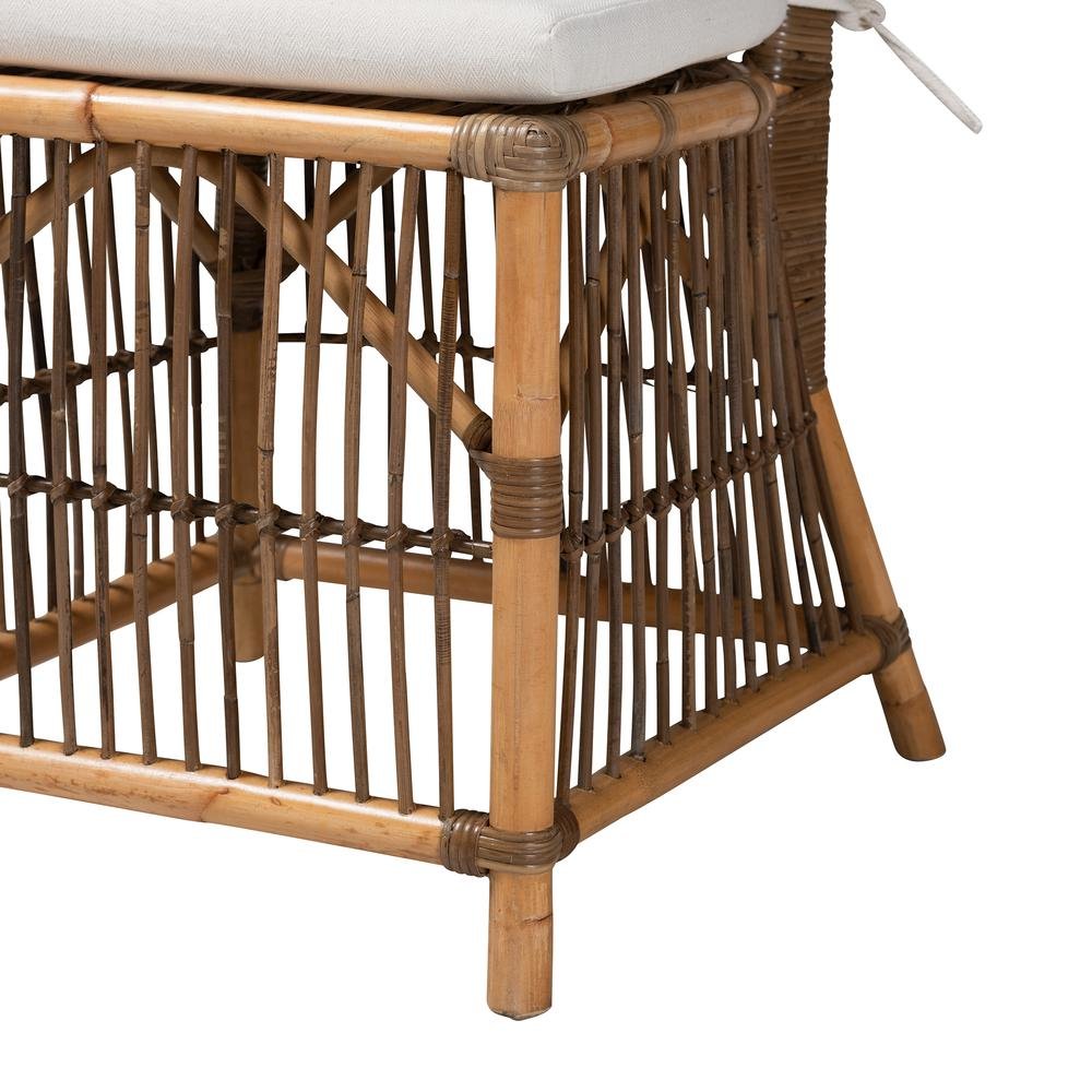 Bohemian White Fabric and Natural Brown Rattan Dining Chair. Picture 15