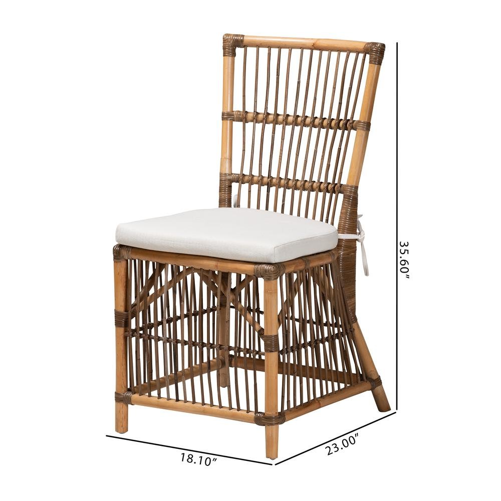 Bohemian White Fabric and Natural Brown Rattan Dining Chair. Picture 18