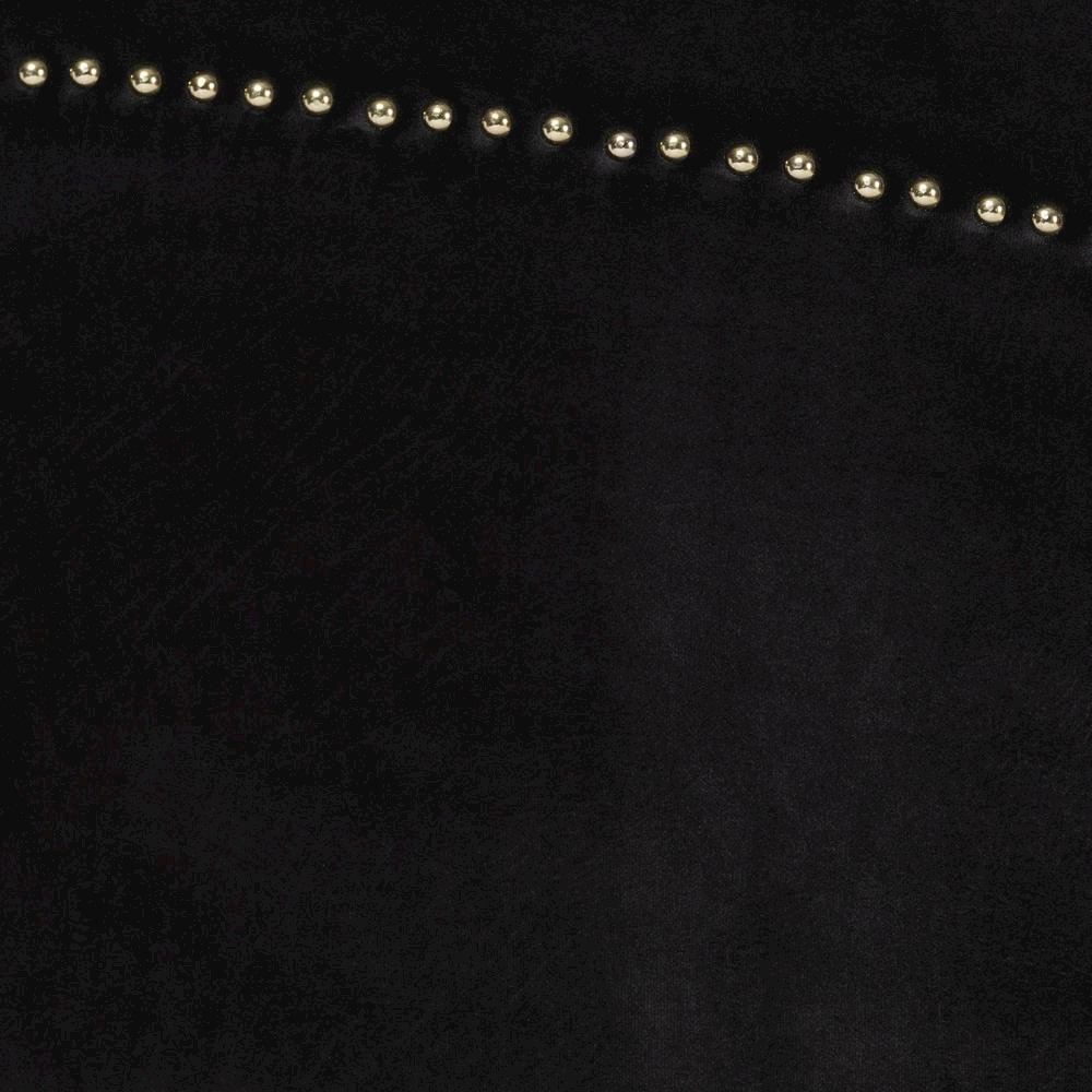 Oxley Traditional Glam and Luxe Black Velvet and Gold Metal Queen Size Panel Bed. Picture 15