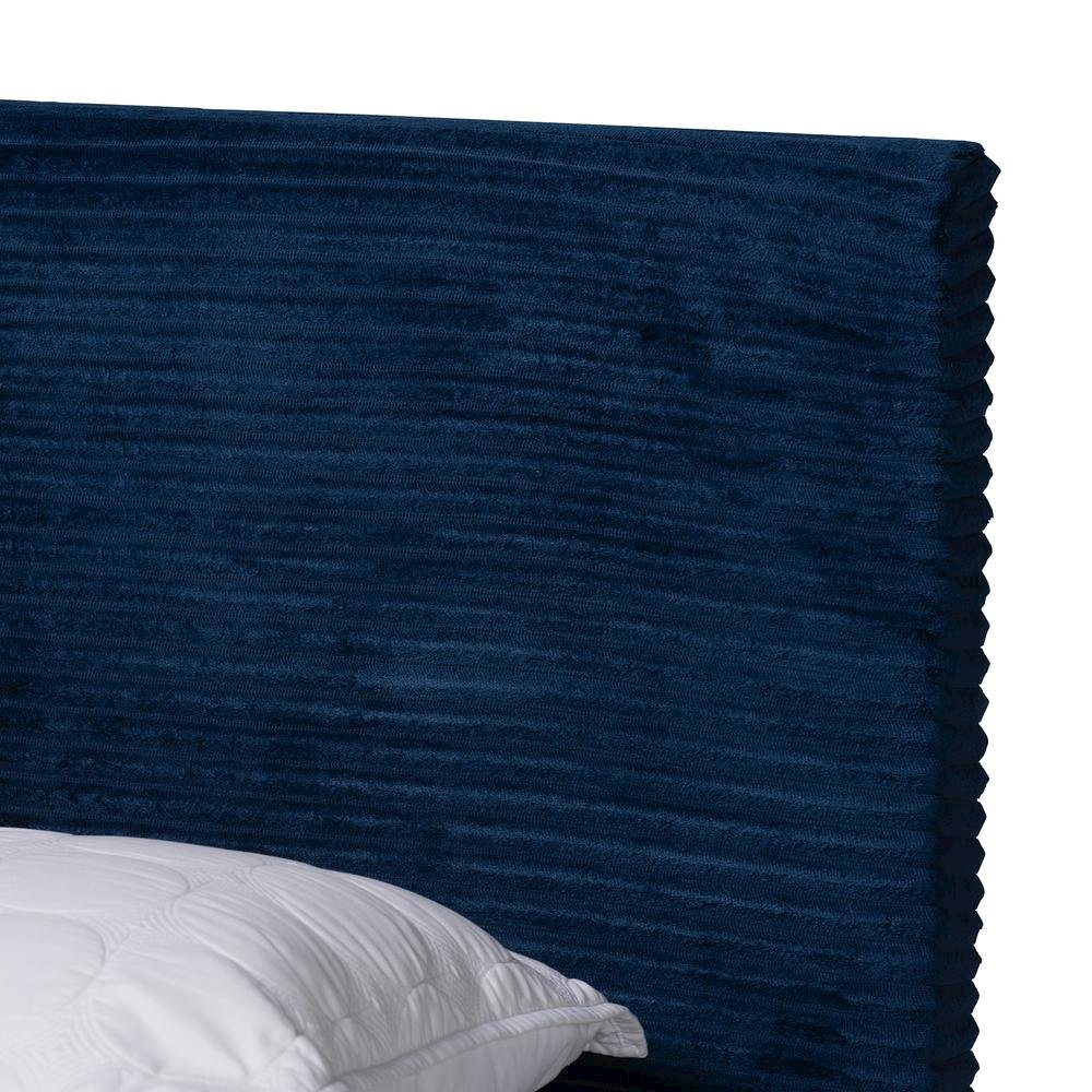Navy Blue Velvet and Gold Metal Queen Size Panel Bed. Picture 13