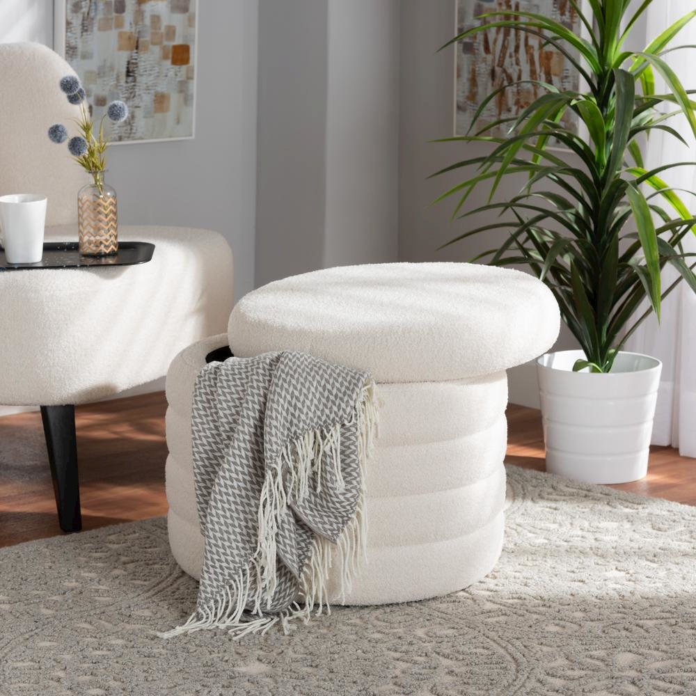 Tabitha Modern and Contemporary Ivory Boucle Upholstered Storage Ottoman. Picture 14