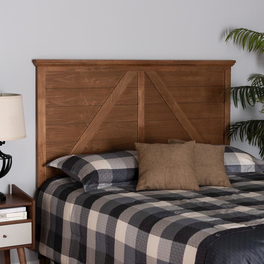 Yorick Classic and Traditional Ash Walnut Finished Wood Queen Size Headboard. Picture 13
