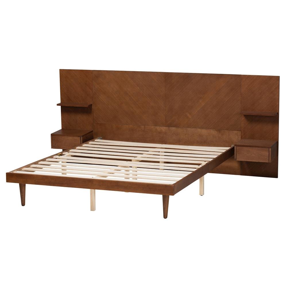 Walnut Finished Wood Queen Size Platform Storage Bed with Built-In Nightstands. Picture 14