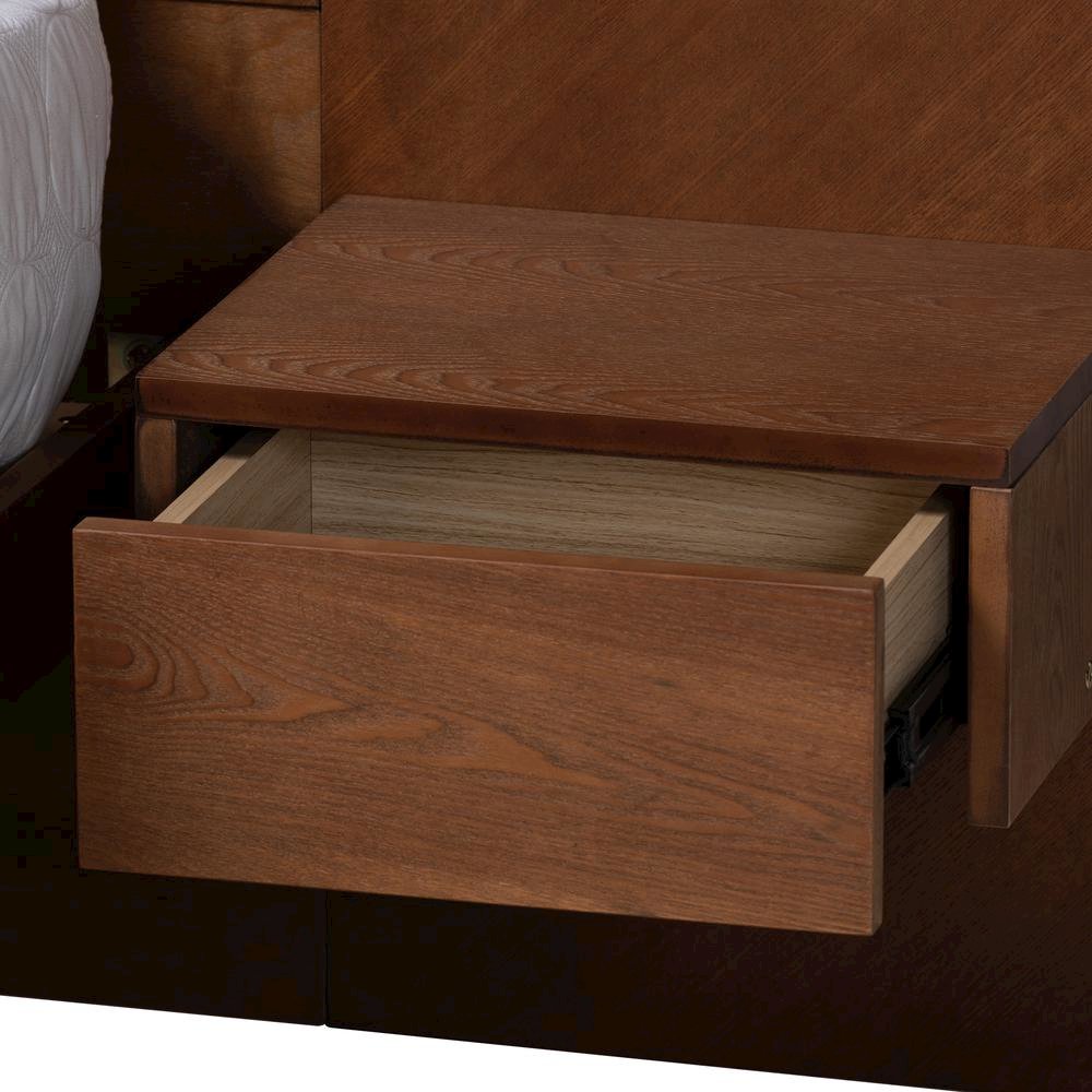 Walnut Finished Wood Queen Size Platform Storage Bed with Built-In Nightstands. Picture 17