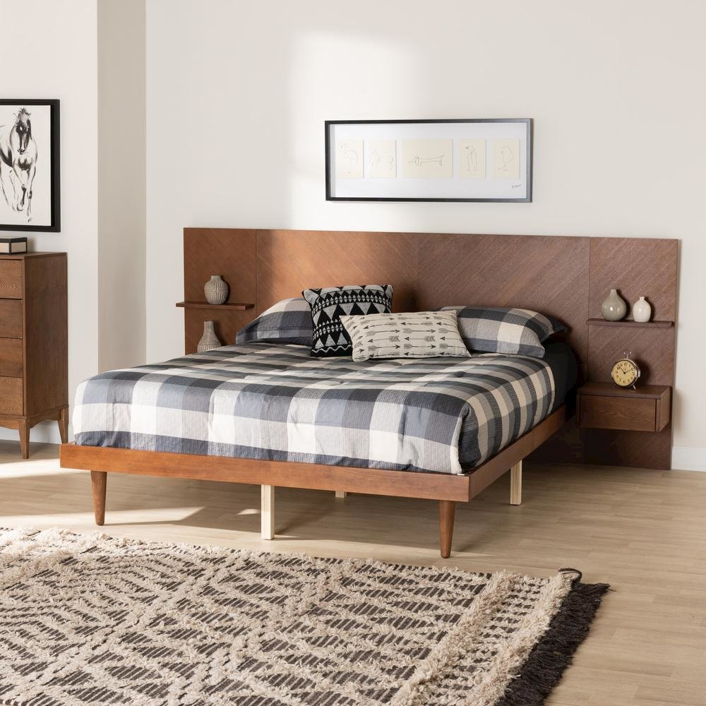 Walnut Finished Wood Queen Size Platform Storage Bed with Built-In Nightstands. Picture 20