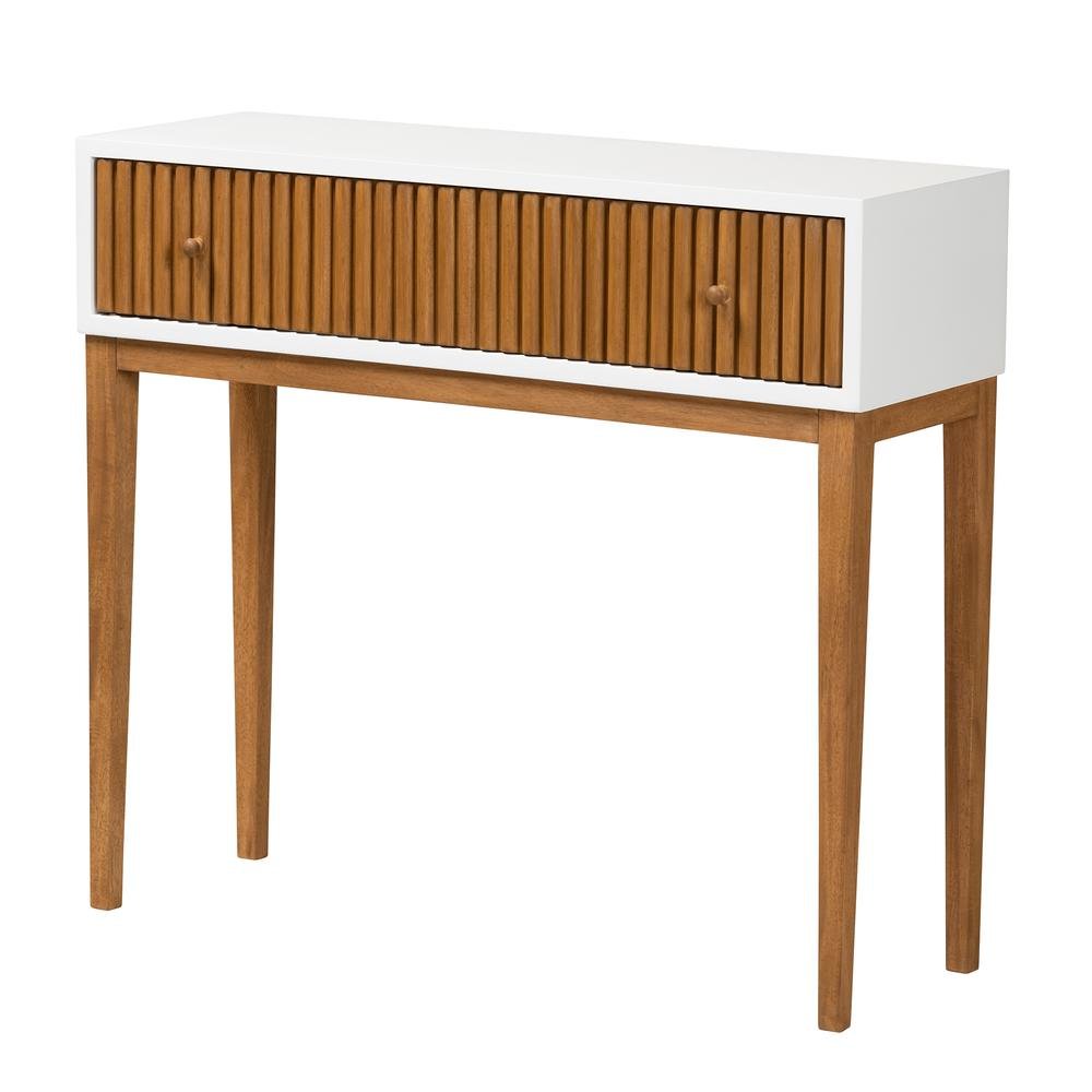 Two-Tone Natural Brown and White Bayur Wood 1-Drawer Console Table. Picture 11