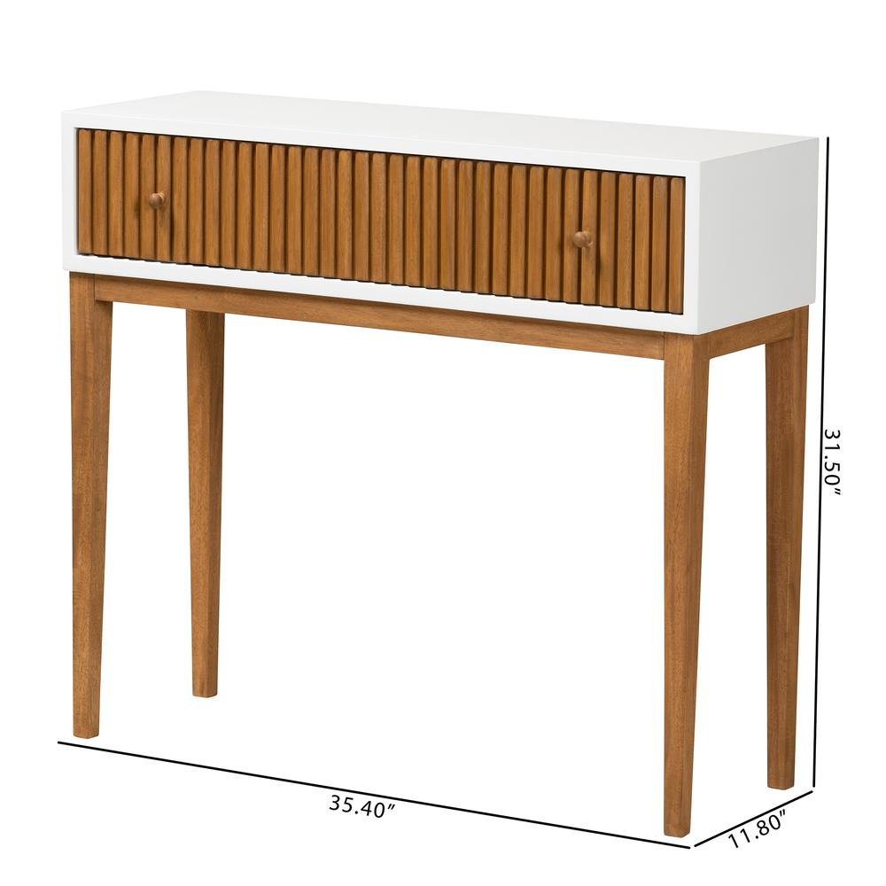 Two-Tone Natural Brown and White Bayur Wood 1-Drawer Console Table. Picture 20