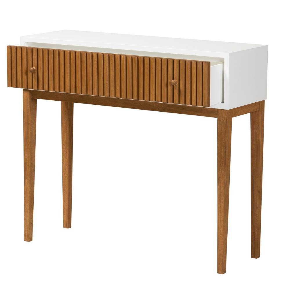 Two-Tone Natural Brown and White Bayur Wood 1-Drawer Console Table. Picture 12
