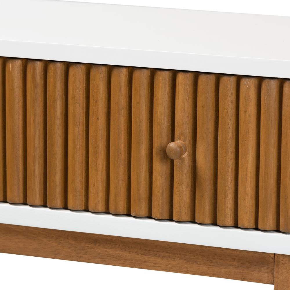 Two-Tone Natural Brown and White Bayur Wood 1-Drawer Console Table. Picture 15