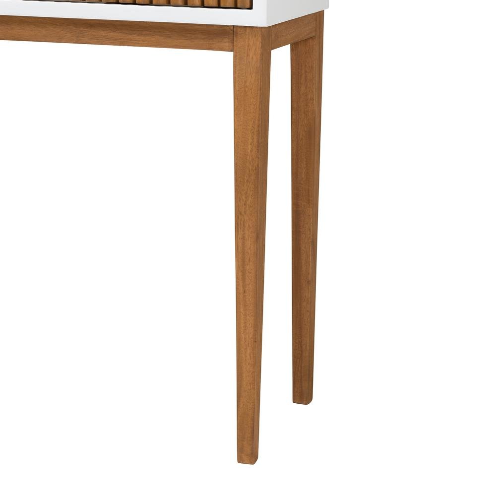 Two-Tone Natural Brown and White Bayur Wood 1-Drawer Console Table. Picture 16