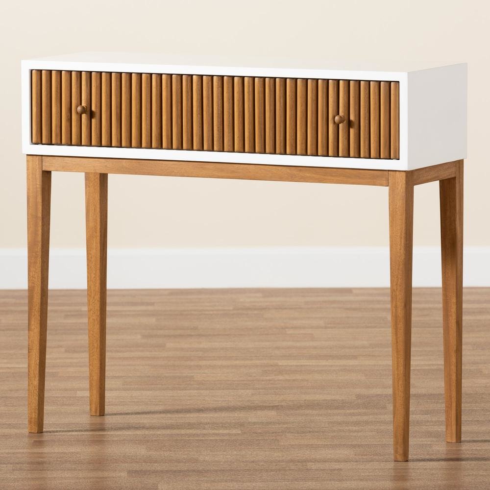 Two-Tone Natural Brown and White Bayur Wood 1-Drawer Console Table. Picture 19