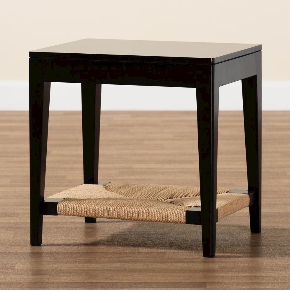bali & pari Freya Modern Bohemian Black Finished Bayur Wood End Table. Picture 15