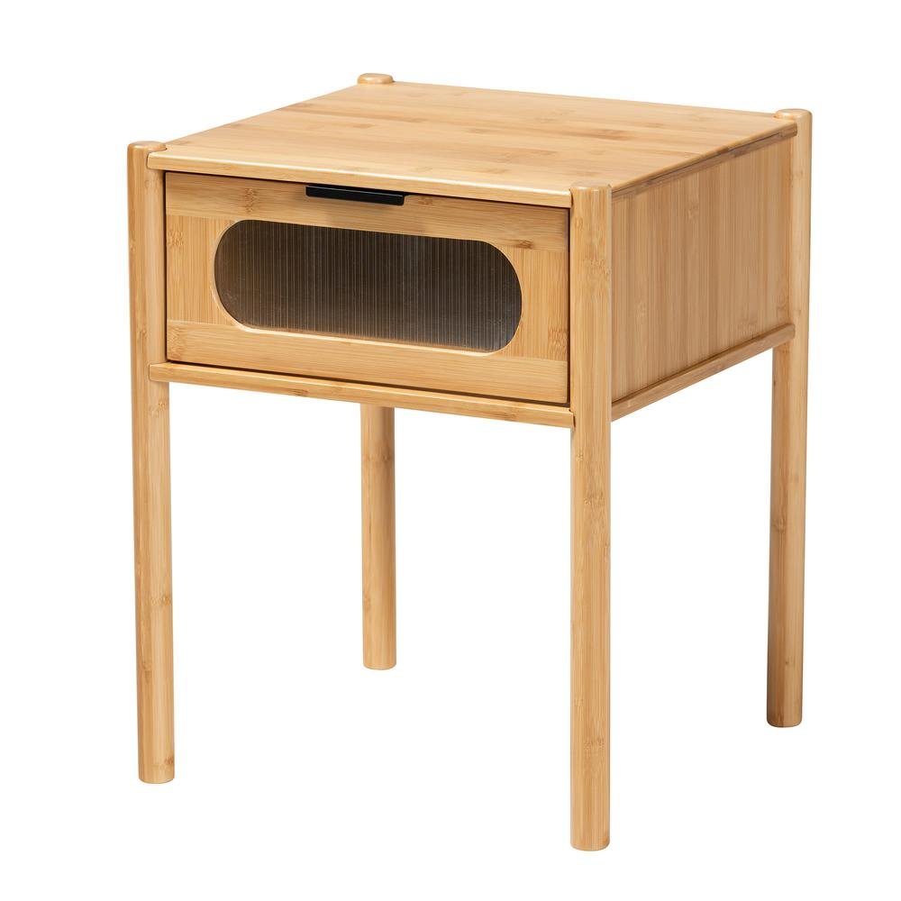 Transitional Natural Brown Bamboo Wood 1-Drawer End Table. Picture 11