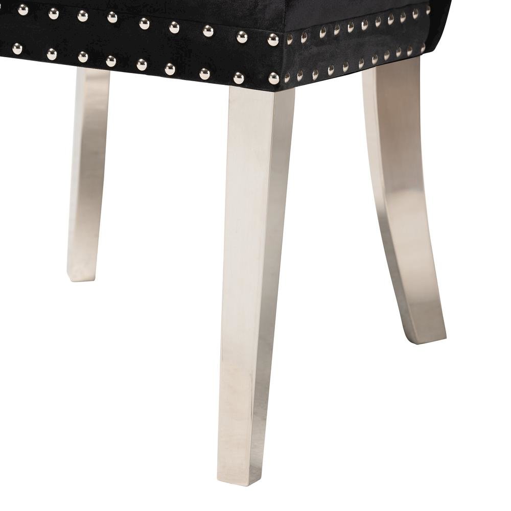 Glam and Luxe Black Velvet Fabric and Silver Metal 2-Piece Dining Chair Set. Picture 15