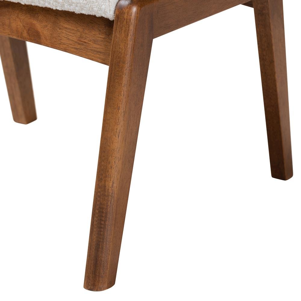 Off-White Boucle Upholstered and Walnut Brown Finished Wood Ottoman Footstool. Picture 12