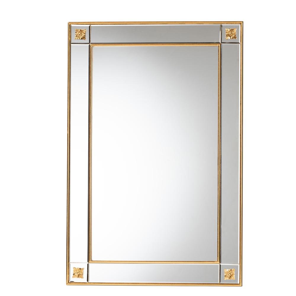Iara Modern Glam and Luxe Antique Goldleaf Finished Wood Accent Wall Mirror. Picture 6