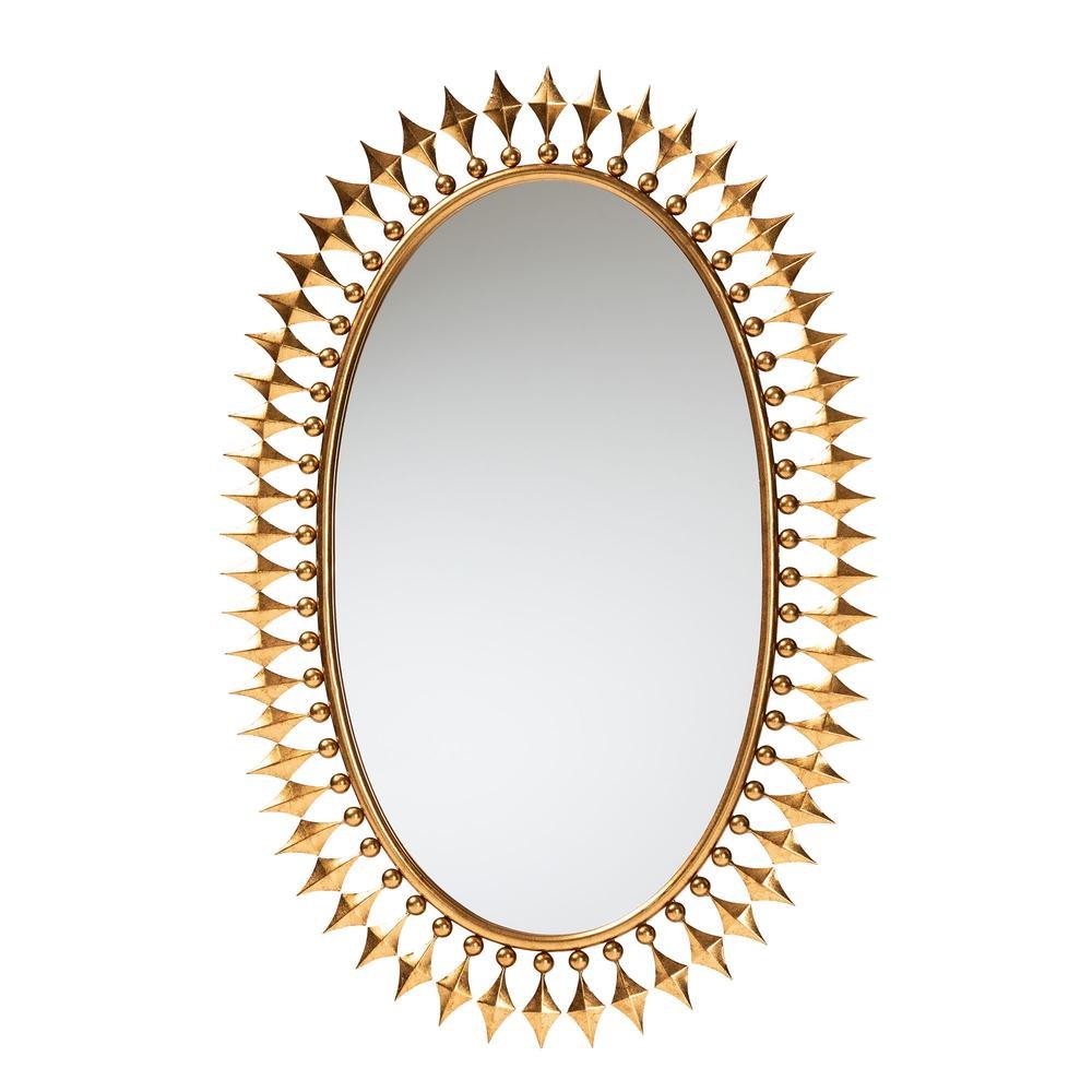 Rogier Modern Glam and Luxe Antique Goldleaf Metal Accent Wall Mirror. Picture 5