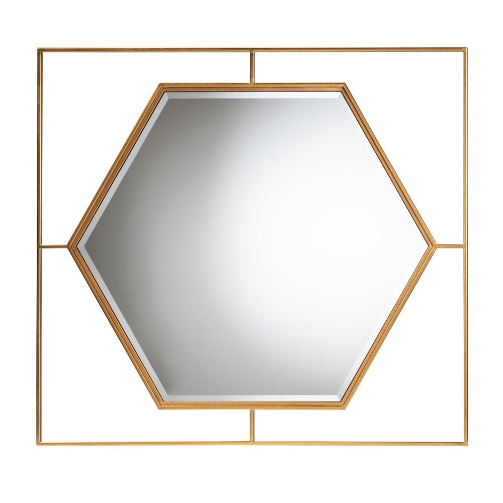 Gates Modern Glam and Luxe Antique Goldleaf Metal Accent Wall Mirror. Picture 6